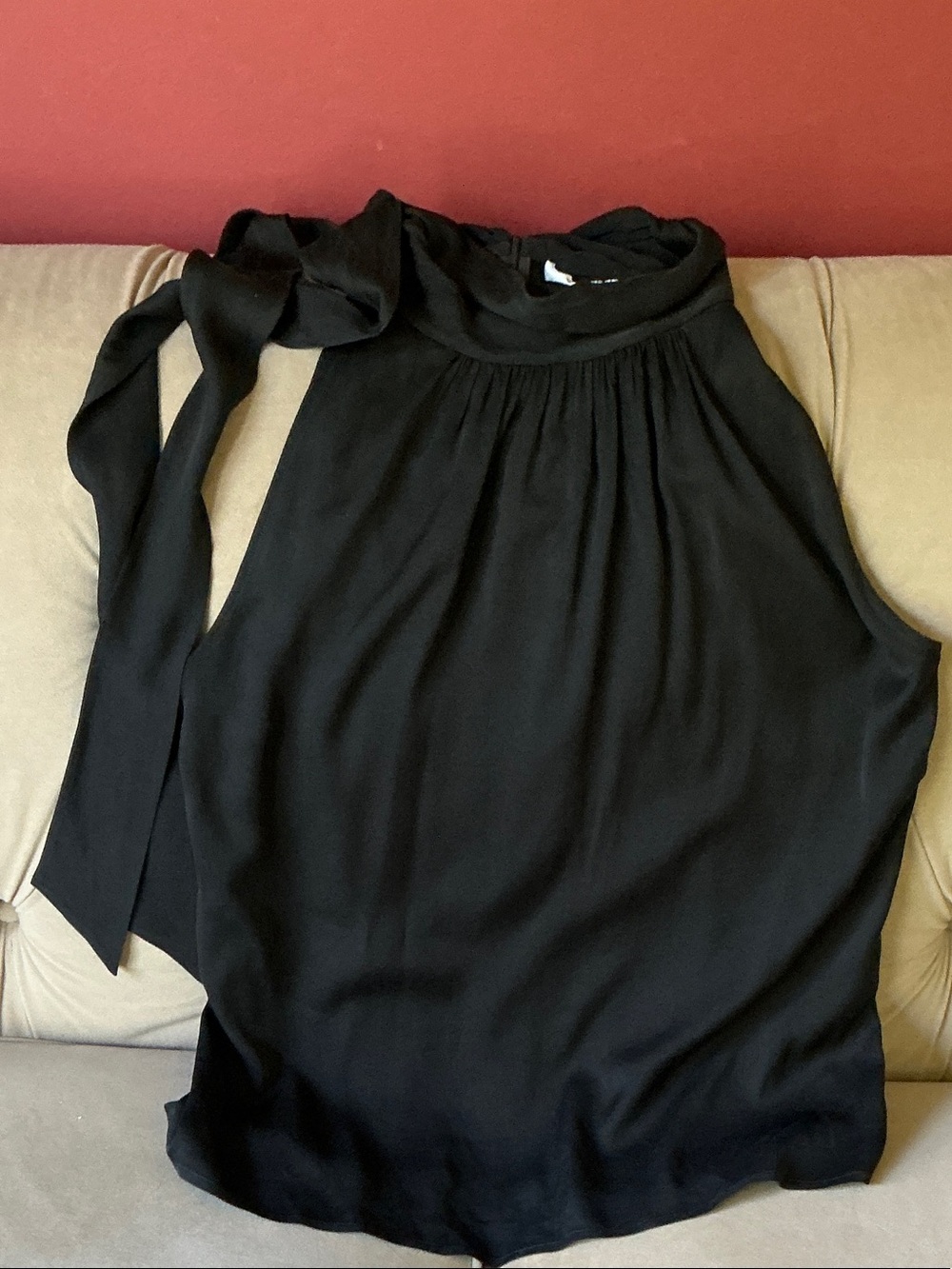 St. John Silk Sleeveless High-Neck Camisole with Neck Tie